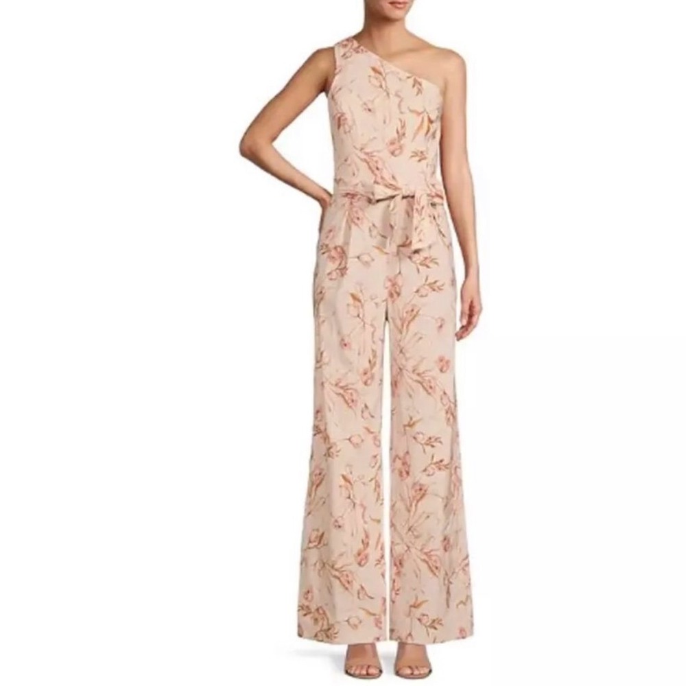 ANTONIO MELANI One Shoulder Jumpsuit Size 0 Pink Floral Print Linen Blend New